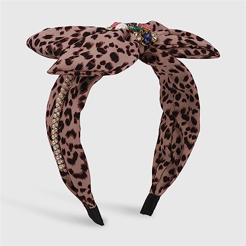 Youllyuu Große Schleife Geknotet Stirnband Leopard Print Haarband Mit Kristall Perlen Für Frauen Mädchen Haar Zubehör Headwear Rosa von Youllyuu