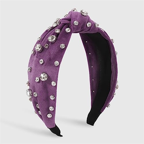 Youllyuu Haarband mit Strass, stabile Kristalle, einfarbig, gekreuzt, geknotet, Kopfband, Kord, Kopfbedeckung, Turban, Violett von Youllyuu