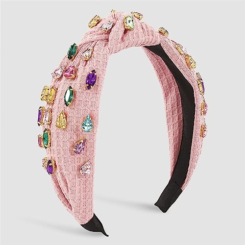 Youllyuu Haarreif mit Waffelstrick, Kristall, mit Knoten, volle bunte Strass, Haarschmuck, Tiara, Haarschmuck für Frauen, Erwachsene, Rosa von Youllyuu