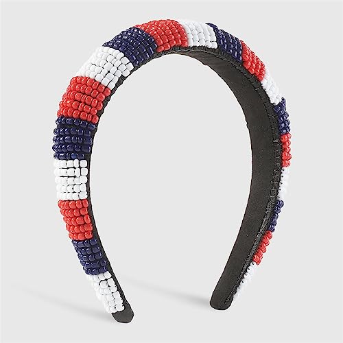 Youllyuu Handgefertigte Perlen Schwamm Gepolsterte Stirnbänder Für Frauen Harz Perlen Kopf Hoop Headwear Haarband Schmuck Rot-Blau-Weiß von Youllyuu