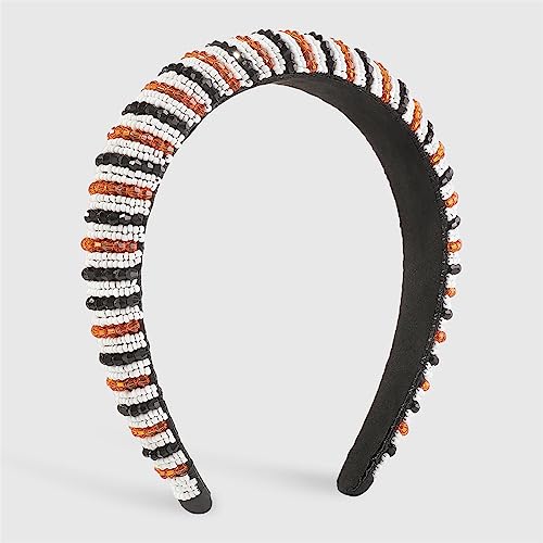 Youllyuu Handgefertigte Perlen Schwamm Gepolsterte Stirnbänder Für Frauen Harz Perlen Kopf Hoop Headwear Haarband Schmuck Schwarz-Orange von Youllyuu