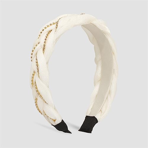 Youllyuu Handgewebtes Chiffon-Haarband mit Kreuzknoten für Frauen Strass Haarband Casual Haar Hoop Schmuck Zubehör Weiß von Youllyuu