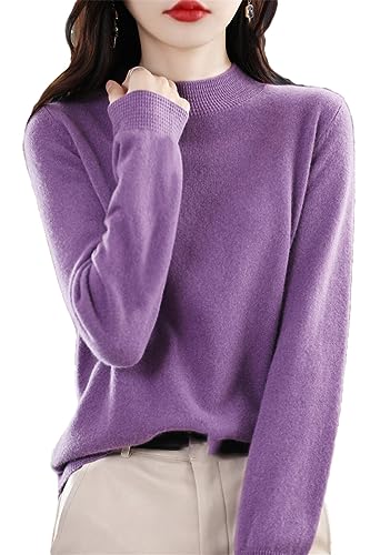 Youllyuu Kaschmirpullover für Damen, 100% Wolle, gestrickter Pullover, langärmeliger, schmaler Rollkragenpullover Violet XXL von Youllyuu