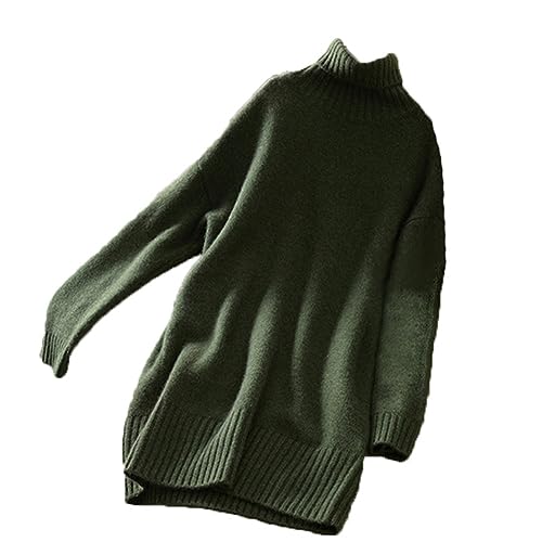 Youllyuu Kaschmirpullover für Damen, gestrickt, Rollkragenpullover, Kleid, lockerer Dicker Pullover, Hüftkleid Army GN XL von Youllyuu