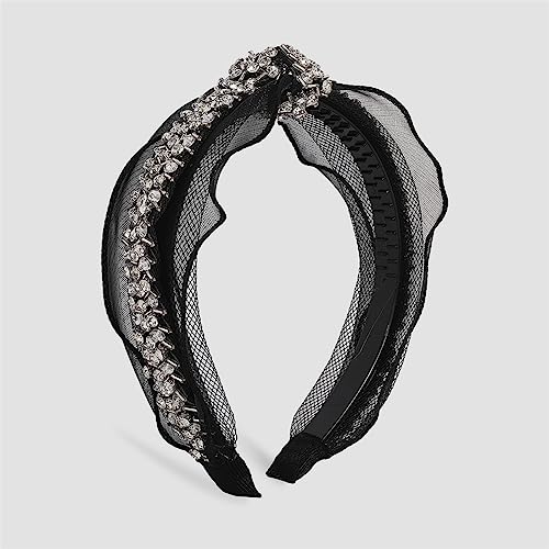 Youllyuu Kristall Spitze Geknotet Haarband Für Frauen Vintage Strass Mesh Stoff Stirnband Haarschmuck Schwarz von Youllyuu