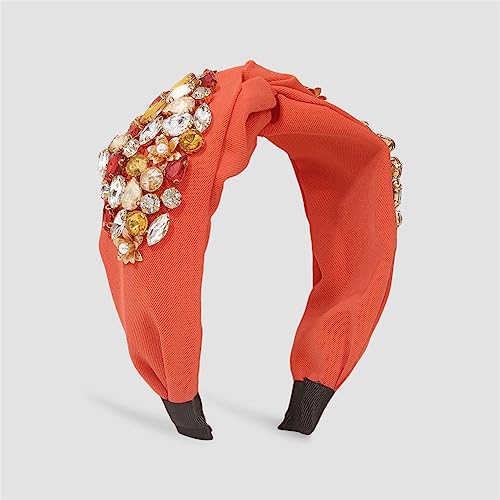 Youllyuu Mode Strass Blume Perle Stirnband Breite Seite Top Knoten Solide Haarband Turban Haar Zubehör Für Frauen Orange von Youllyuu