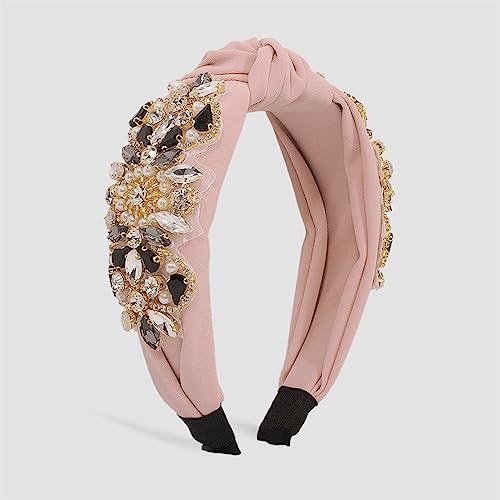 Youllyuu Mode Strass Blume Perle Stirnband Breite Seite Top Knoten Solide Haarband Turban Haar Zubehör Für Frauen Rosa 2 von Youllyuu