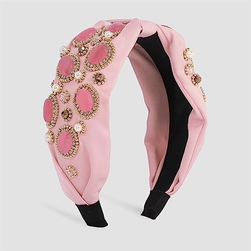 Youllyuu Mode Strass Blume Perle Stirnband Breite Seite Top Knoten Solide Haarband Turban Haar Zubehör Für Frauen Rosa von Youllyuu