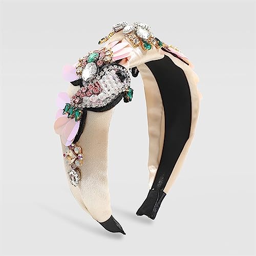 Youllyuu Pailletten Stoff Knoten Stirnband Blume Vögel Kristall Strass Haarband Kopfschmuck Weibliche Schmuck Beige von Youllyuu