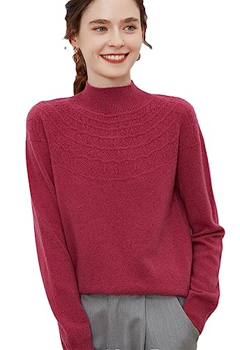 Youllyuu Pullover aus 100% Merinowolle. Damen-Strickpullover aus festem Kaschmir mit Langen Ärmeln Red S von Youllyuu
