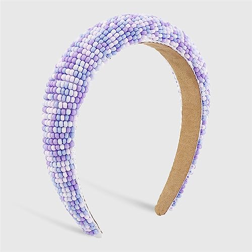 Youllyuu Rainbow Beads Gepolsterte Stirnbänder Haarschmuck Für Frauen Haarband Schmuck Perlen Kopf Hoop Lila von Youllyuu