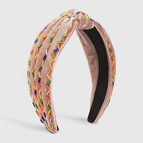 Youllyuu Retro Stirnband Für Frauen Breite Krempe Kopfbedeckung Solide Geknotet Hairhoop Handgemachte Haarschmuck Rosa von Youllyuu