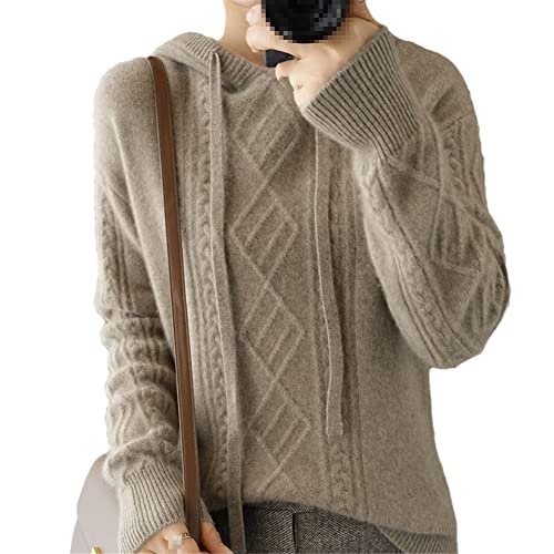 Youllyuu Schwere dicke Strickoberteile Damen Kapuzenpullover Pullover 100% Kaschmir Jacke, Deep Khaki, L von Youllyuu