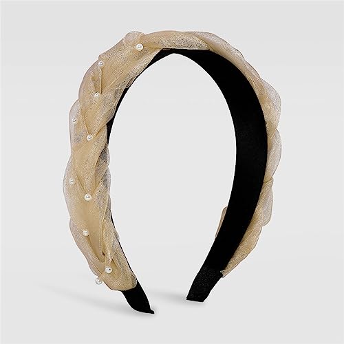 Youllyuu Sommer Perlen Chiffon Geflochten Stirnband Soild Farbe Stirnband Handgemachte Haarbänder Haar Hoop Für Frauen Mädchen Khaki von Youllyuu