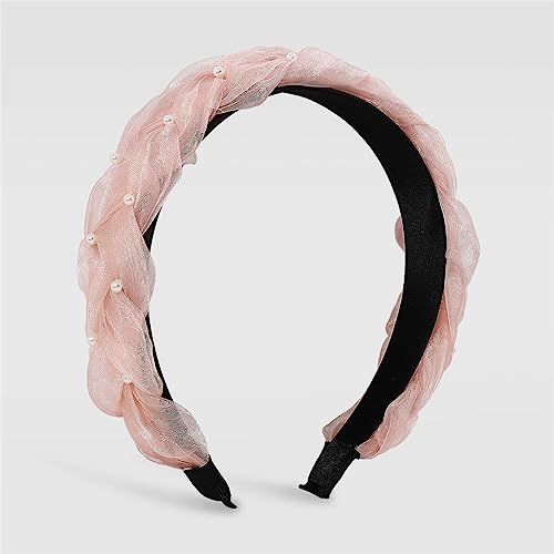 Youllyuu Sommer Perlen Chiffon Geflochten Stirnband Soild Farbe Stirnband Handgemachte Haarbänder Haar Hoop Für Frauen Mädchen Rosa von Youllyuu