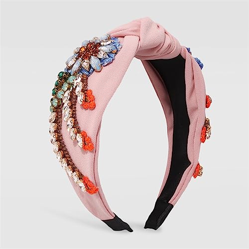 Youllyuu Stickerei Blume Stirnbänder Für Frauen Mädchen Kristall Strass Haarbänder Top Geknotet Haar Hoop Handgemachte Haar Zubehör Rosa von Youllyuu