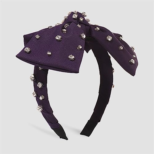 Youllyuu Strass Große Bowknot Haarband Für Frauen Kreuz Geknotet Haar Hoop Breite Stirnbänder Seide Stoff Headwear dunkel lila von Youllyuu