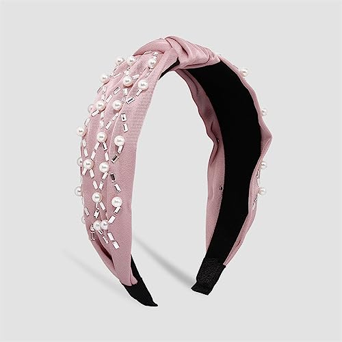 Youllyuu Strass Perle Geknotet Haarband Handgemachte Solide Breite Stirnbänder Casual Stoff Haar Hoops Haarschmuck Pink1 von Youllyuu