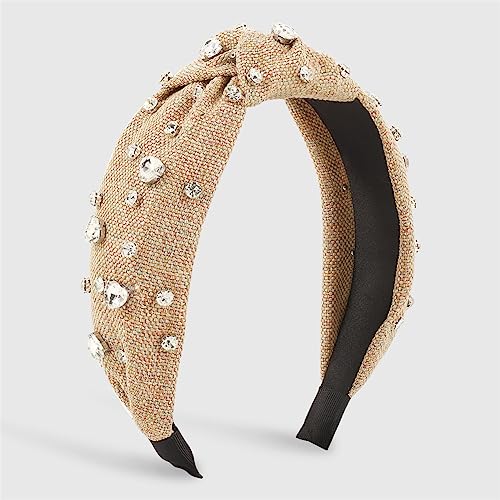 Youllyuu Strass Top Knoten Stirnband Dicke Leinen Haar Zubehör Kristall Breite Seite Kopf Hoop Headwear Für Frauen Mädchen Khaki von Youllyuu