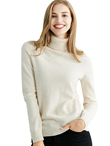 Youllyuu Strickpullover Kaschmir Pullover Damen 100% Merinowolle Rollkragen Pullover Pullover Pullover, beige, S von Youllyuu