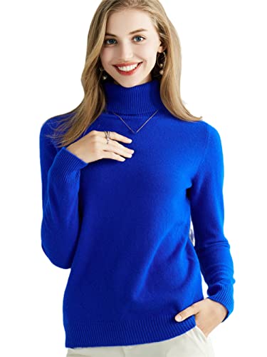 Youllyuu Strickpullover Kaschmir Pullover Damen 100% Merinowolle Rollkragen Pullover Pullover Pullover, blau, L von Youllyuu