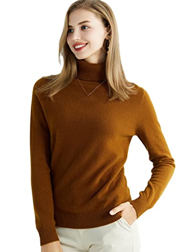 Youllyuu Strickpullover Kaschmir Pullover Damen 100% Merinowolle Rollkragen Pullover Pullover Pullover, caramel, L von Youllyuu