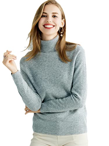 Youllyuu Strickpullover Kaschmir Pullover Damen 100% Merinowolle Rollkragen Pullover Pullover Pullover, hellgrau, M von Youllyuu