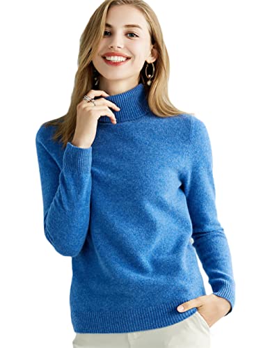 Youllyuu Strickpullover Kaschmir Pullover Damen 100% Merinowolle Rollkragen Pullover Pullover Pullover, himmelblau, L von Youllyuu