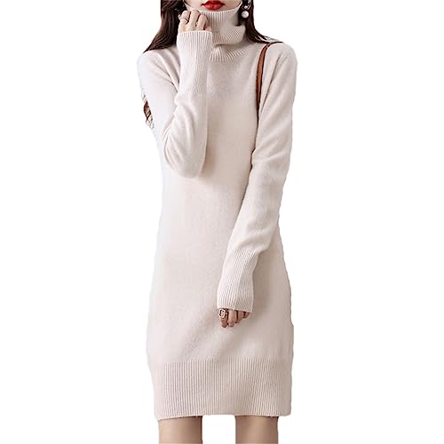 Youllyuu Strickpullover aus 100% Wolle, Damen-Strickpullover, langärmelig, einfarbig, Rollkragenpullover Beige XL von Youllyuu