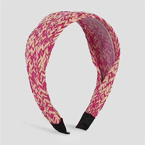 Youllyuu Stroh-Stirnband für Damen und Mädchen, handgefertigt, kariert, Sommer, breite Krempe, rosa von Youllyuu