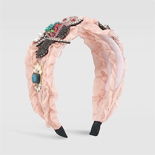 Youllyuu Süße Strass Breite Knoten Stirnband Frauen Europäische Vintage Garn Klaue Kette Stirnbänder Böhmische Haar Zubehör Rosa von Youllyuu