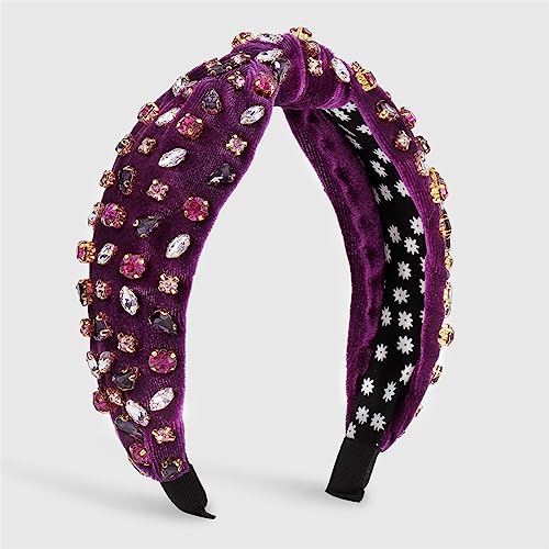 Youllyuu Velours Strass Haarbänder Cord Kristall Solide Top Geknotet Stirnband Hochzeit Turban Haarschmuck Lila 4 von Youllyuu