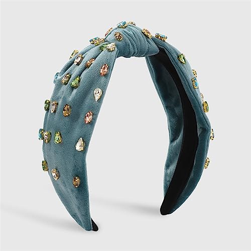 Youllyuu Vintage Cord Stoff Haar Schmuck Strass Geknotet Haarband Für Frauen Erwachsene Handgemachte Stirnband Blau von Youllyuu