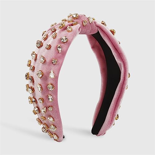 Youllyuu Vintage Cord Stoff Haar Schmuck Strass Geknotet Haarband Für Frauen Erwachsene Handgemachte Stirnband Rosa von Youllyuu