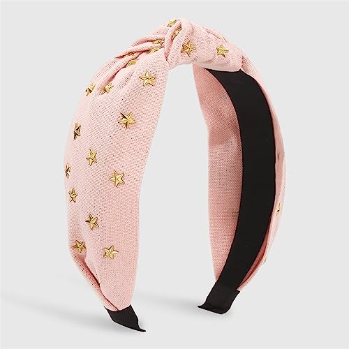 Youllyuu Vintage Dicker Stoff Geknotet Haarband Mit Gold Stern Frauen Mode Solide Stirnband Haarschmuck Zubehör Rosa von Youllyuu