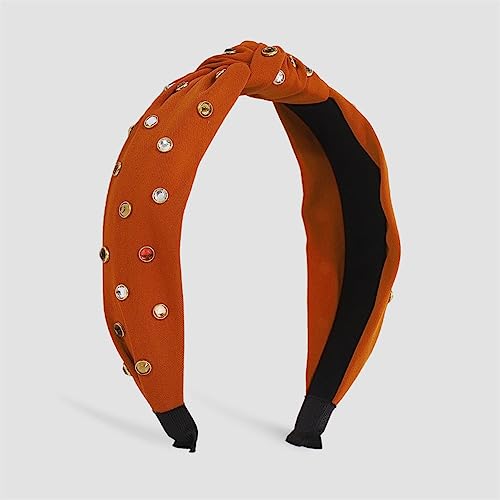 Youllyuu Vintage Satin Stoff Haar Zubehör Schmuck Farbige Strass Stirnband Soild Mitte Geknotet Haarband Für Frauen Orange von Youllyuu