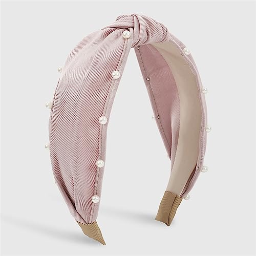 Youllyuu Vintage Solide Breite Haar Hoop Perlen Topknot Haarband Mitte Kreuz Geknotet Verzierte Stirnbänder Für Frauen Mädchen Rosa von Youllyuu