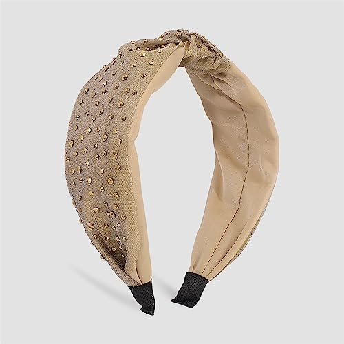 Youllyuu Voller Strass Top Geknotet Stirnband Breite Mesh Kopf Hoop Haar Ornament Kristall Haarband Kopfschmuck Für Frauen Khaki von Youllyuu