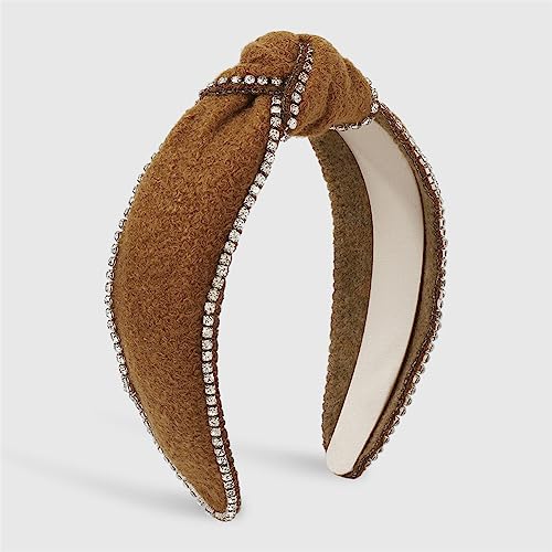 Youllyuu Winter Kreuz Knoten Stirnband Für Frauen Mädchen Kristall Kopfschmuck Strass Topknot Haar Zubehör Braun von Youllyuu