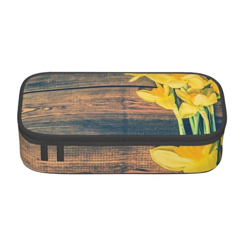 YounPrenG Federmäppchen, bedrucktes Federmäppchen mit großer Kapazität, Federtasche, Bleistifthalter für Büro und Schule,Blumenstrauß aus Narzissen Druck von YounPrenG