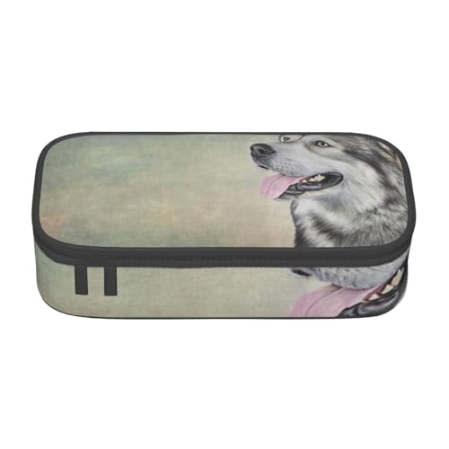 YounPrenG Federmäppchen, bedrucktes Federmäppchen mit großer Kapazität, Federtasche, Bleistifthalter für Büro und Schule,Zeichnung Hund Alaskan Malamute Portrait von YounPrenG