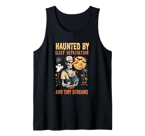 Herren Von Schlafentzug und winzigen Schreien heimgesucht, in den 90ern geborener Vater Tank Top von Young Dad Boo Crew Funny Ghost Cartoon Halloween