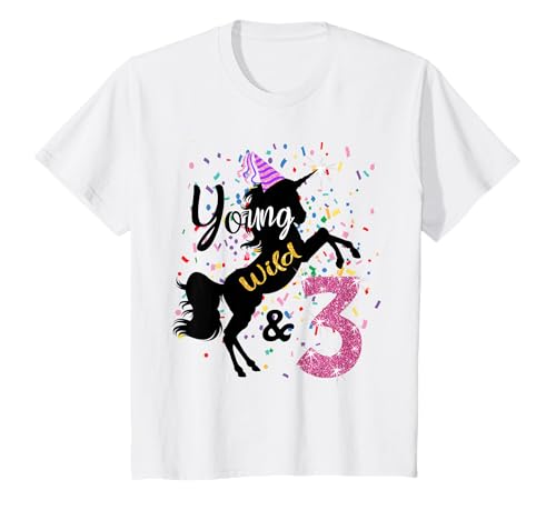 Kinder Young Wild and Three (3 Jahre altes Einhorn) Geburtstagsshirt T-Shirt von Young Wild and Three Birthday Shirt Girl Outfit