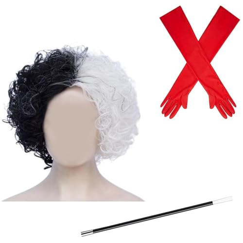 3Pcs Frauen Schwarz-Weiß Cosplay Party Kleid Haar Lockige Perücken, mit roten langen Handschuhen und Klammern Set Set 3Pcs Frauen Schwarz-Weiß Cosplay Party Kleid Haar Lockige Perücken, mit roten langen Handschuhen und Klammern Set Set von Young Wolf