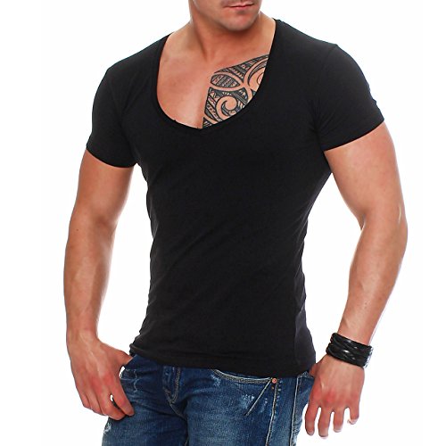 90D3 Young & Rich 1315 V-Neck Herren T-Shirt V-Ausschnitt Slim Fit Schwarz 3XL von Young&Rich