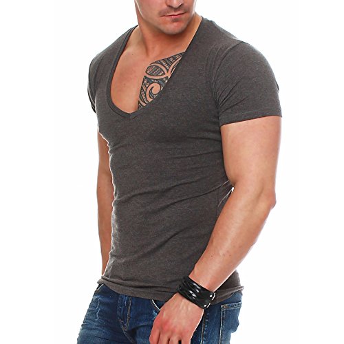 90E4 Young & Rich 1315 V-Neck Herren T-Shirt V-Ausschnitt Slim Fit Dunkelgrau L von Young&Rich