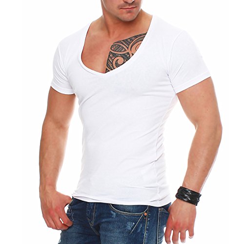 91A4 Young & Rich 1315 V-Neck Herren T-Shirt V-Ausschnitt Slim Fit Weiß XL von Young&Rich