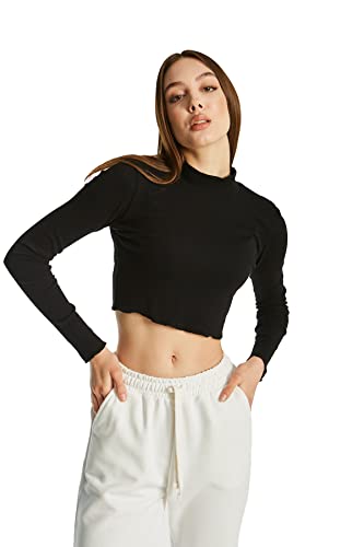 Young & Rich Damen Crop Top, Long Sleeve Mock Neck Basic Top, Tank Top, Summer and Winter Shirt, XS- XL von Young & Rich