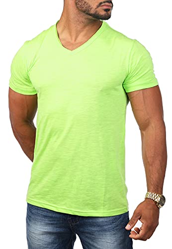 Young & Rich Herren Basic T-Shirt mit tiefem V-Ausschnitt deep v-Neck Vintage Look körperbetonte Passform YR-120, Grösse:3XL, Farbe:Grün von Young&Rich