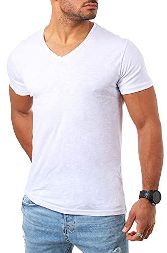 Young&Rich Herren Basic T-Shirt mit tiefem V-Ausschnitt deep v-Neck Vintage Look körperbetonte Passform YR-120, Grösse:3XL, Farbe:Weiß von Young&Rich